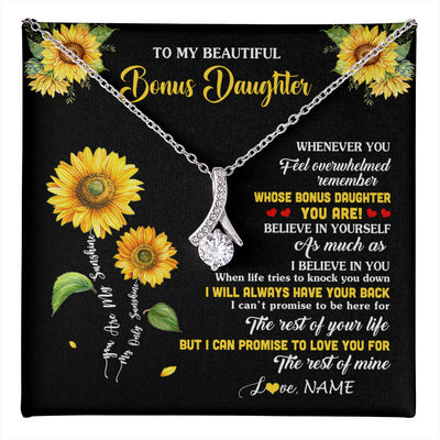 Alluring Beauty Necklace 14K White Gold Finish | 1 | Personalized To My Bonus Daughter Necklace From Stepmom Whenever You Feel Sunflower Stepddaughter Birthday Jewelry Christmas Customized Gift Box Message Card | teecentury