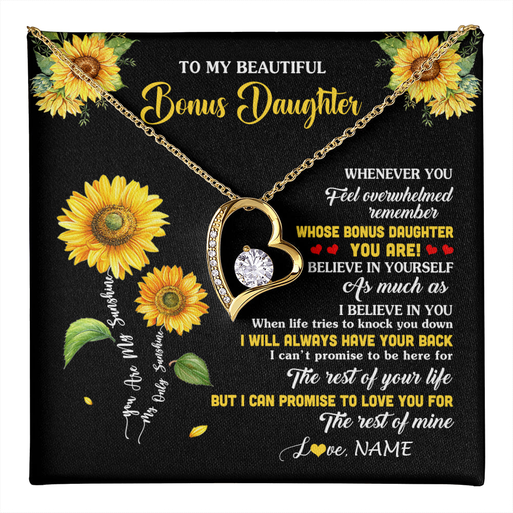 Forever Love Necklace 18K Yellow Gold Finish | 1 | Personalized To My Bonus Daughter Necklace From Stepmom Whenever You Feel Sunflower Stepddaughter Birthday Jewelry Christmas Customized Gift Box Message Card | teecentury