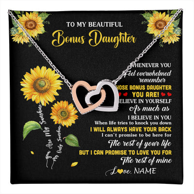 Interlocking Hearts Necklace Stainless Steel & Rose Gold Finish | 1 | Personalized To My Bonus Daughter Necklace From Stepmom Whenever You Feel Sunflower Stepddaughter Birthday Jewelry Christmas Customized Gift Box Message Card | teecentury