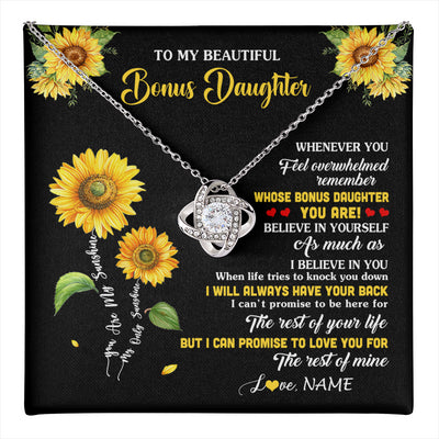 Love Knot Necklace 14K White Gold Finish | 1 | Personalized To My Bonus Daughter Necklace From Stepmom Whenever You Feel Sunflower Stepddaughter Birthday Jewelry Christmas Customized Gift Box Message Card | teecentury