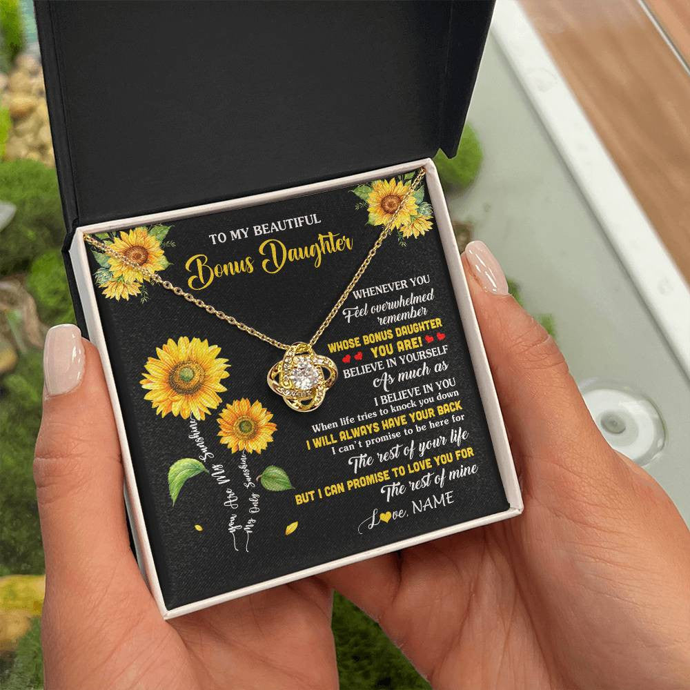 Love Knot Necklace 18K Yellow Gold Finish | 2 | Personalized To My Bonus Daughter Necklace From Stepmom Whenever You Feel Sunflower Stepddaughter Birthday Jewelry Christmas Customized Gift Box Message Card | teecentury