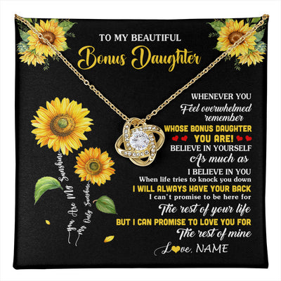 Love Knot Necklace 18K Yellow Gold Finish | 1 | Personalized To My Bonus Daughter Necklace From Stepmom Whenever You Feel Sunflower Stepddaughter Birthday Jewelry Christmas Customized Gift Box Message Card | teecentury
