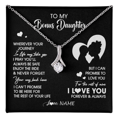 Alluring Beauty Necklace 14K White Gold Finish | 1 | Personalized To My Bonus Daughter Necklace From Stepmom Wherever Your Journey Stepdaughter Birthday Gifts Graduation Christmas Customized Gift Box Message Card | teecentury