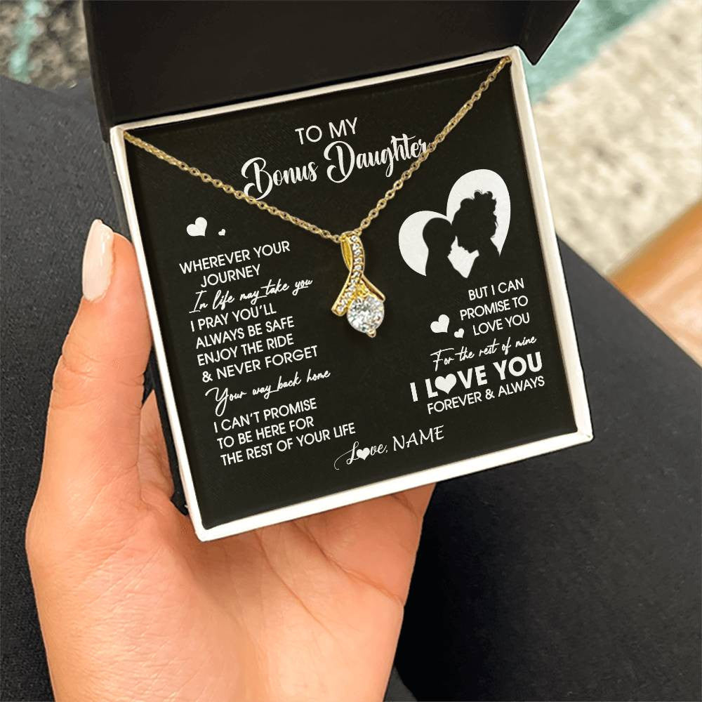 Alluring Beauty Necklace 18K Yellow Gold Finish | 2 | Personalized To My Bonus Daughter Necklace From Stepmom Wherever Your Journey Stepdaughter Birthday Gifts Graduation Christmas Customized Gift Box Message Card | teecentury
