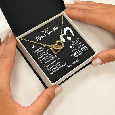 Interlocking Hearts Necklace 18K Yellow Gold Finish | 2 | Personalized To My Bonus Daughter Necklace From Stepmom Wherever Your Journey Stepdaughter Birthday Gifts Graduation Christmas Customized Gift Box Message Card | teecentury