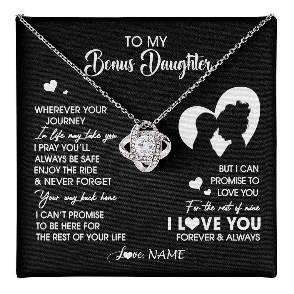Love Knot Necklace 14K White Gold Finish | 1 | Personalized To My Bonus Daughter Necklace From Stepmom Wherever Your Journey Stepdaughter Birthday Gifts Graduation Christmas Customized Gift Box Message Card | teecentury