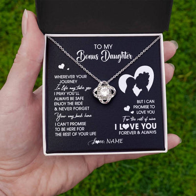 Love Knot Necklace 14K White Gold Finish | 2 | Personalized To My Bonus Daughter Necklace From Stepmom Wherever Your Journey Stepdaughter Birthday Gifts Graduation Christmas Customized Gift Box Message Card | teecentury
