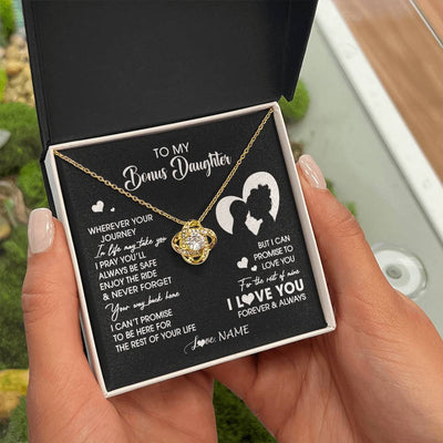 Love Knot Necklace 18K Yellow Gold Finish | 2 | Personalized To My Bonus Daughter Necklace From Stepmom Wherever Your Journey Stepdaughter Birthday Gifts Graduation Christmas Customized Gift Box Message Card | teecentury