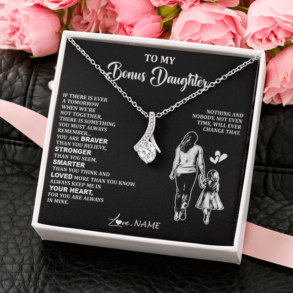 Alluring Beauty Necklace 14K White Gold Finish | 2 | Personalized To My Bonus Daughter Necklace From Stepmom You Are Always In Mine Beautiful Stepddaughter Birthday Graduation Christmas With Gift Box Message Card | teecentury