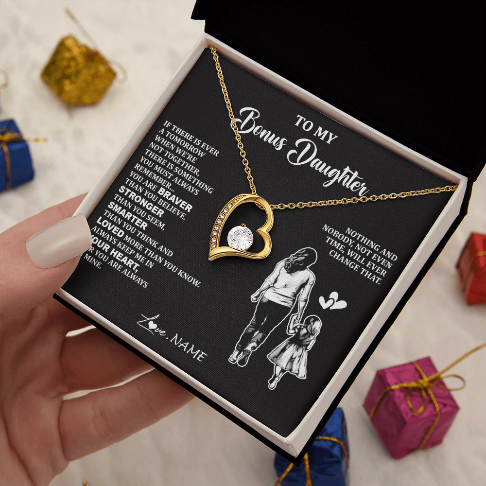 Forever Love Necklace 18K Yellow Gold Finish | 2 | Personalized To My Bonus Daughter Necklace From Stepmom You Are Always In Mine Beautiful Stepddaughter Birthday Graduation Christmas With Gift Box Message Card | teecentury