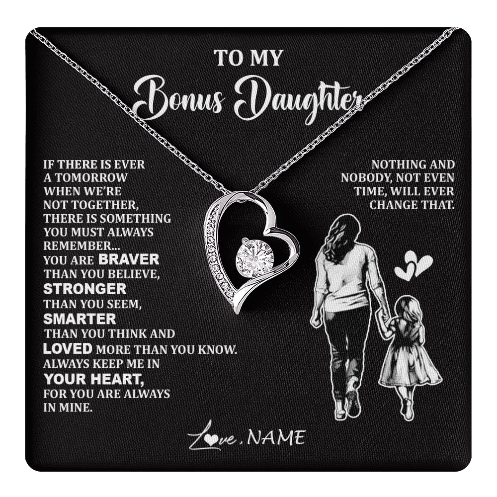 Forever Love Necklace 14K White Gold Finish | 1 | Personalized To My Bonus Daughter Necklace From Stepmom You Are Always In Mine Beautiful Stepddaughter Birthday Graduation Christmas With Gift Box Message Card | teecentury
