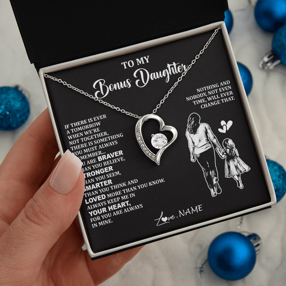 Forever Love Necklace 14K White Gold Finish | 2 | Personalized To My Bonus Daughter Necklace From Stepmom You Are Always In Mine Beautiful Stepddaughter Birthday Graduation Christmas With Gift Box Message Card | teecentury