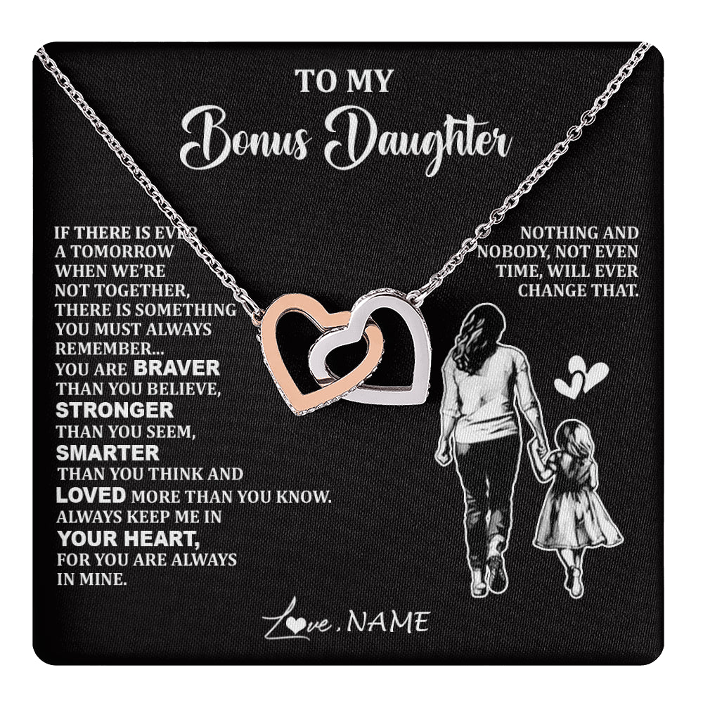 Interlocking Hearts Necklace Stainless Steel & Rose Gold Finish | 1 | Personalized To My Bonus Daughter Necklace From Stepmom You Are Always In Mine Beautiful Stepddaughter Birthday Graduation Christmas With Gift Box Message Card | teecentury