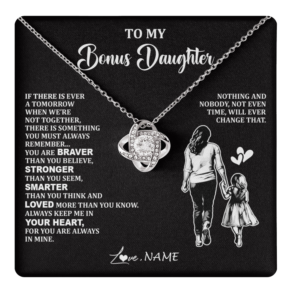 Love Knot Necklace 14K White Gold Finish | 1 | Personalized To My Bonus Daughter Necklace From Stepmom You Are Always In Mine Beautiful Stepddaughter Birthday Graduation Christmas With Gift Box Message Card | teecentury