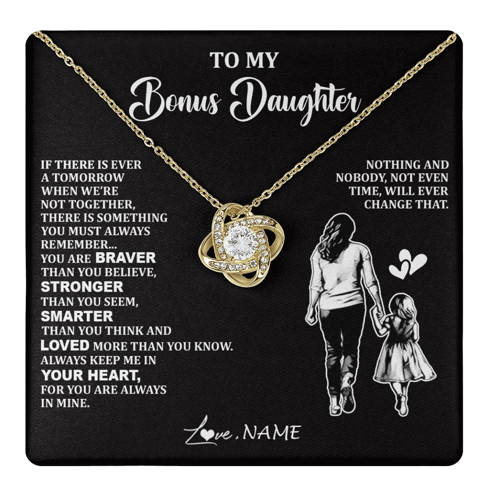 Love Knot Necklace 18K Yellow Gold Finish | 1 | Personalized To My Bonus Daughter Necklace From Stepmom You Are Always In Mine Beautiful Stepddaughter Birthday Graduation Christmas With Gift Box Message Card | teecentury