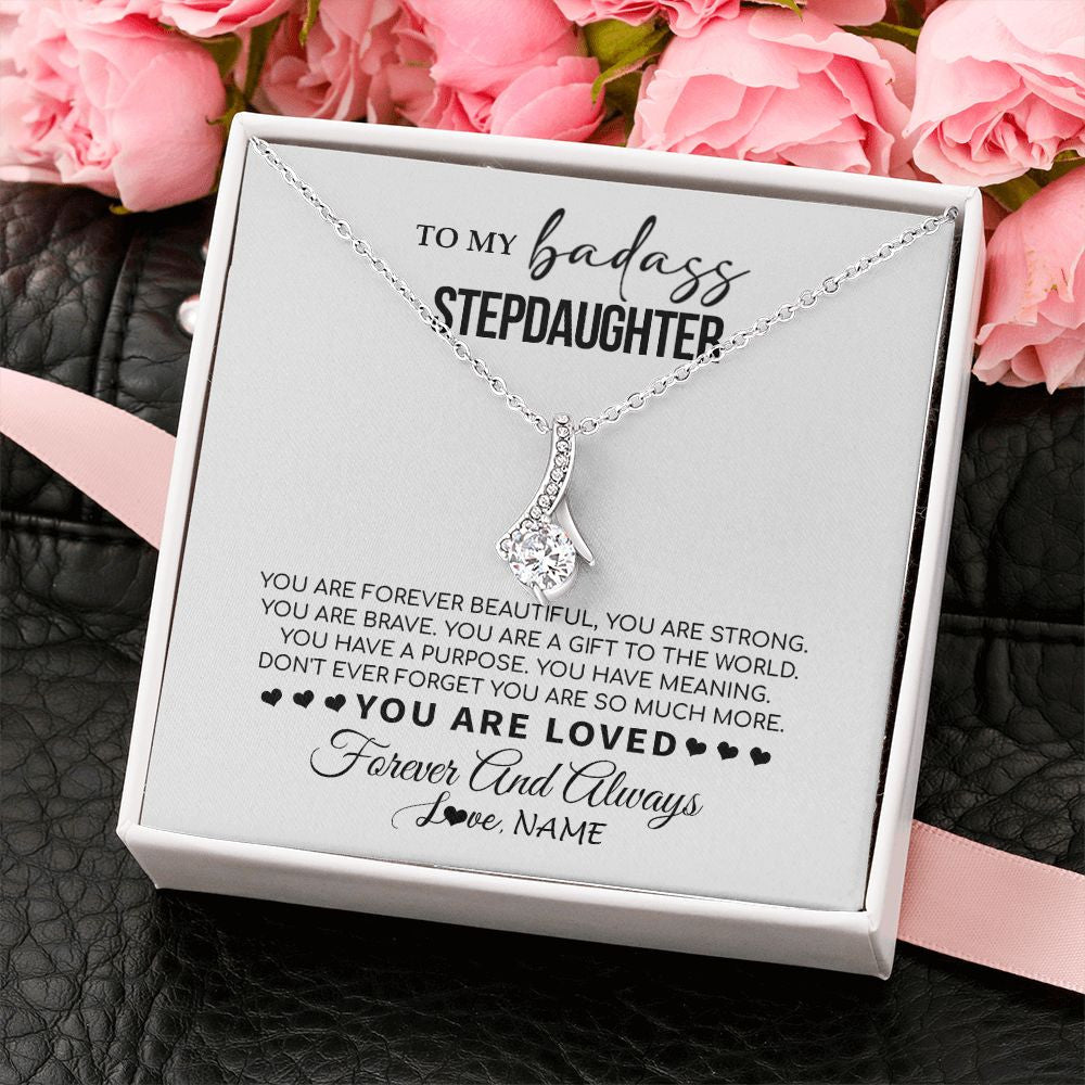 Alluring Beauty Necklace | Personalized To My Bonus Daughter Necklace From Stepmom You Are Forever Beautiful Stepdaughter Birthday Graduation Christmas Customized Gift Box Message Card | teecentury
