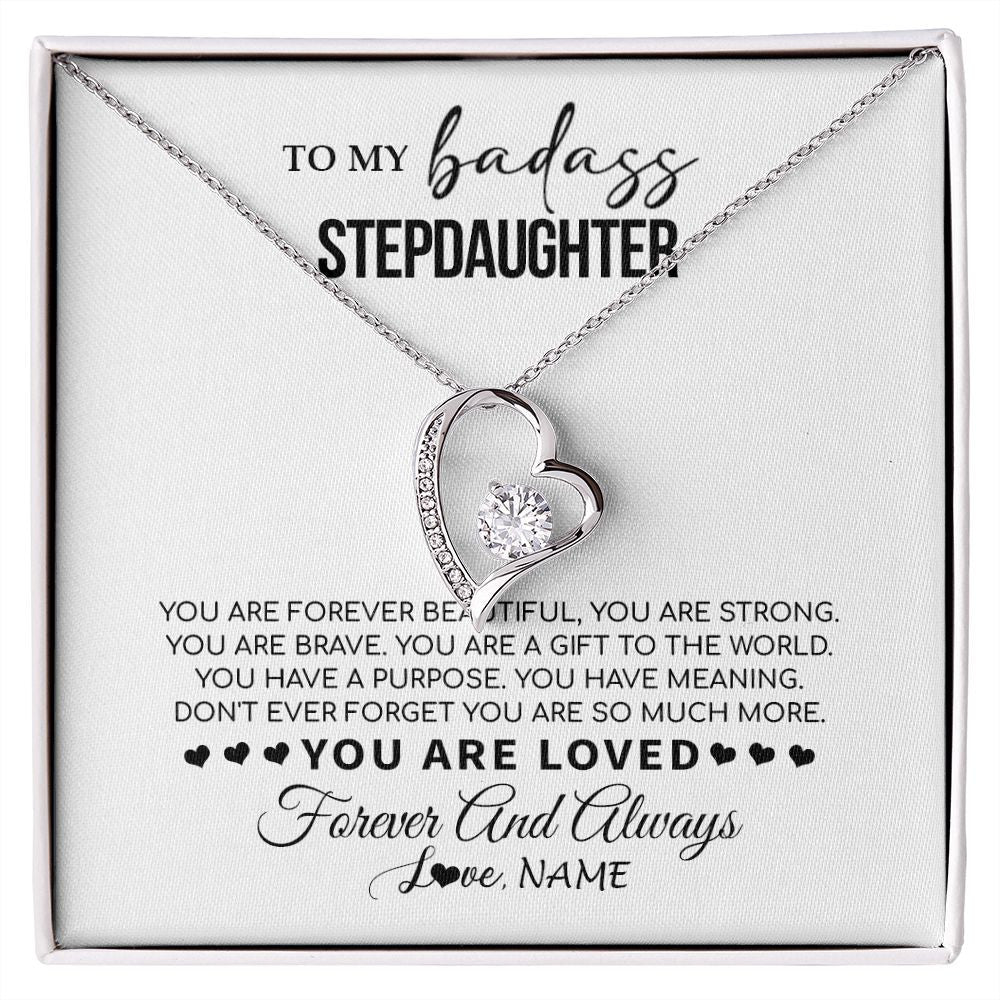 Forever Love Necklace | Personalized To My Bonus Daughter Necklace From Stepmom You Are Forever Beautiful Stepdaughter Birthday Graduation Christmas Customized Gift Box Message Card | teecentury