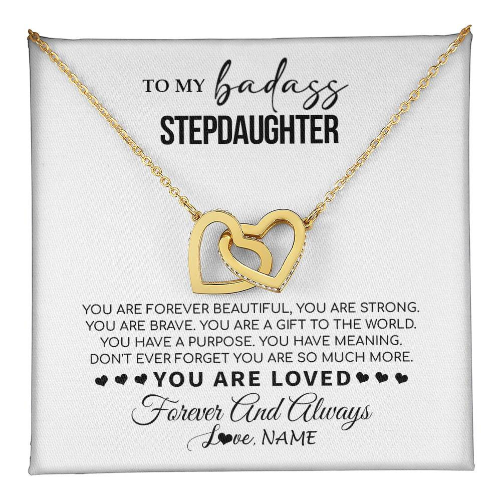 Interlocking Hearts Necklace 18K Yellow Gold Finish | 1 | Personalized To My Bonus Daughter Necklace From Stepmom You Are Forever Beautiful Stepdaughter Birthday Graduation Christmas Customized Gift Box Message Card | teecentury