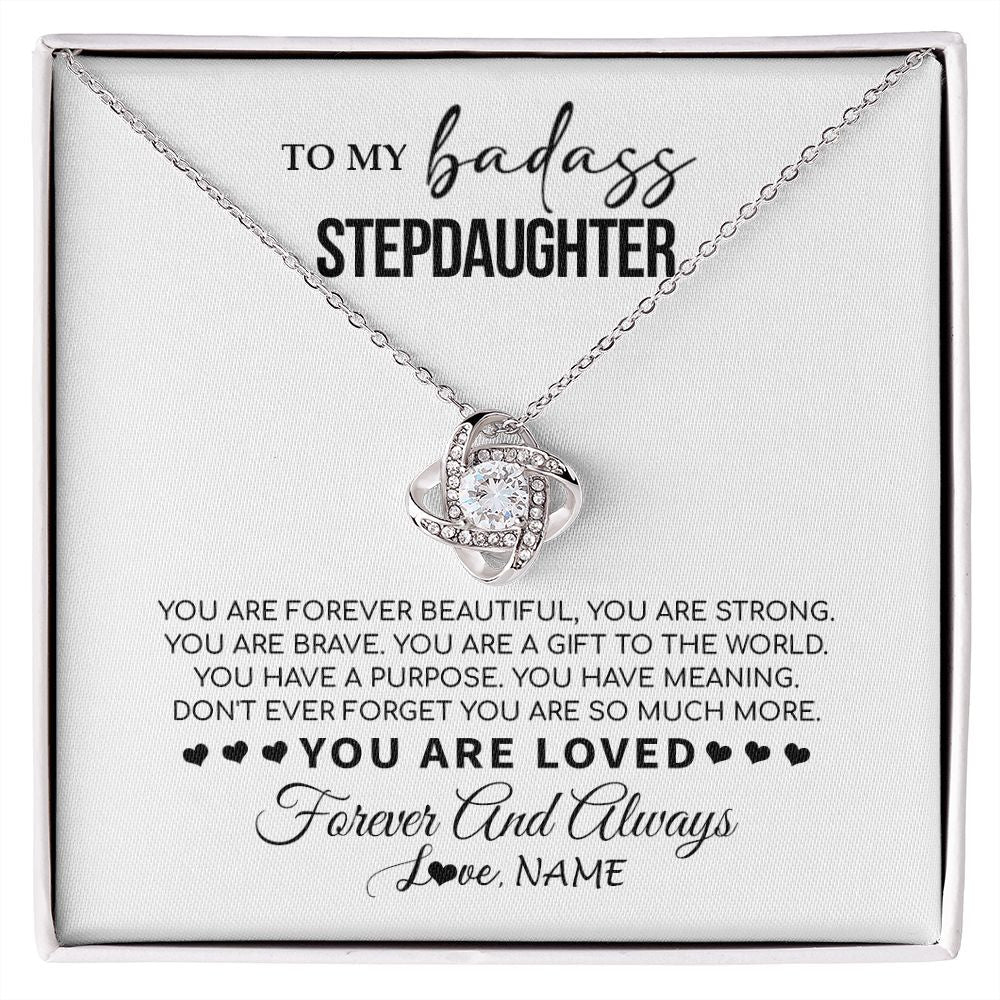 Love Knot Necklace | Personalized To My Bonus Daughter Necklace From Stepmom You Are Forever Beautiful Stepdaughter Birthday Graduation Christmas Customized Gift Box Message Card | teecentury