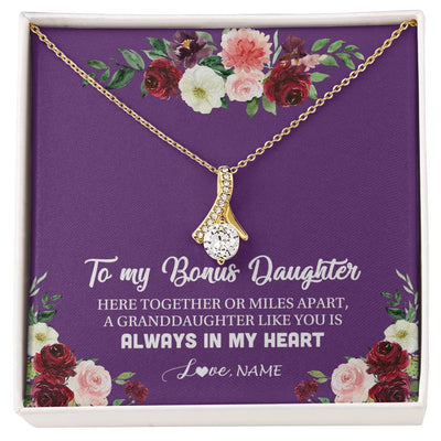 Alluring Beauty Necklace 18K Yellow Gold Finish | Personalized To My Bonus Daughter Necklace From Stepmom You Is Always In My Heart Stepdaughter Birthday Christmas Customized Gift Box Message Card | teecentury