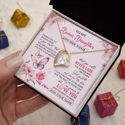Forever Love Necklace 18K Yellow Gold Finish | 2 | Personalized To My Bonus Daughter Necklace From Stepmom You Will Never Lose Butterfly Stepdaughter Birthday Gifts Graduation Christmas Gift Box Message Card | teecentury