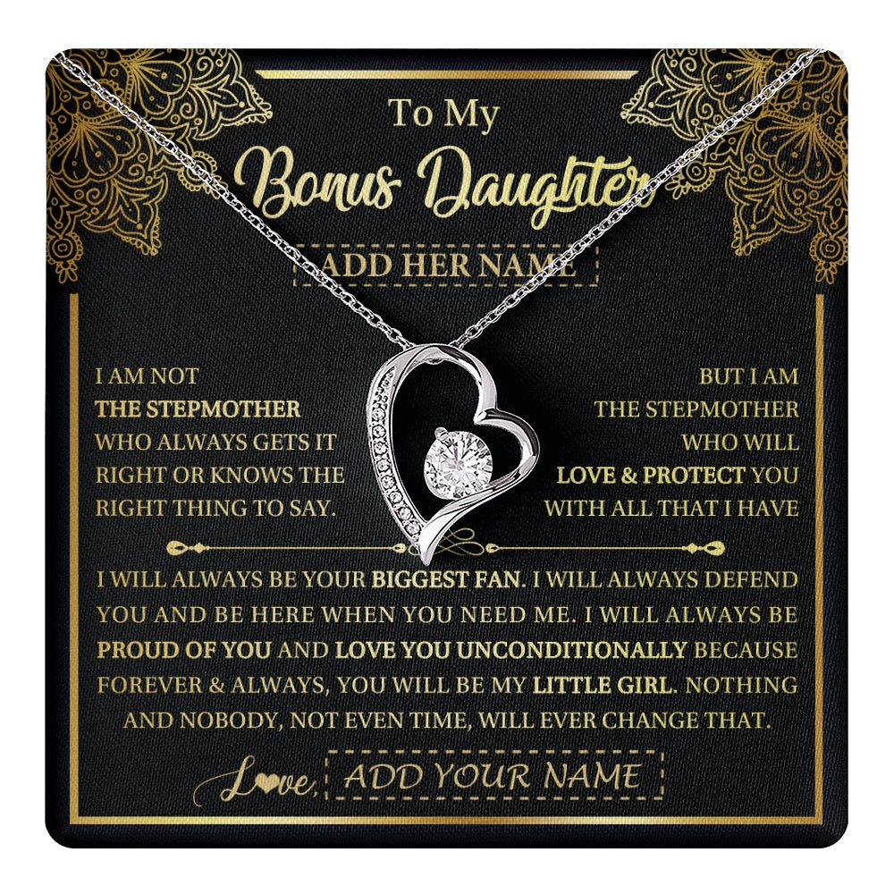 Forever Love Necklace 14K White Gold Finish | 1 | Personalized To My Bonus Daughter Necklace From Stepmom Your Biggest Fan Birthday Gifts For Stepdaughter Gifts Christmas Custom Gift Box Message Card | teecentury.myshopify