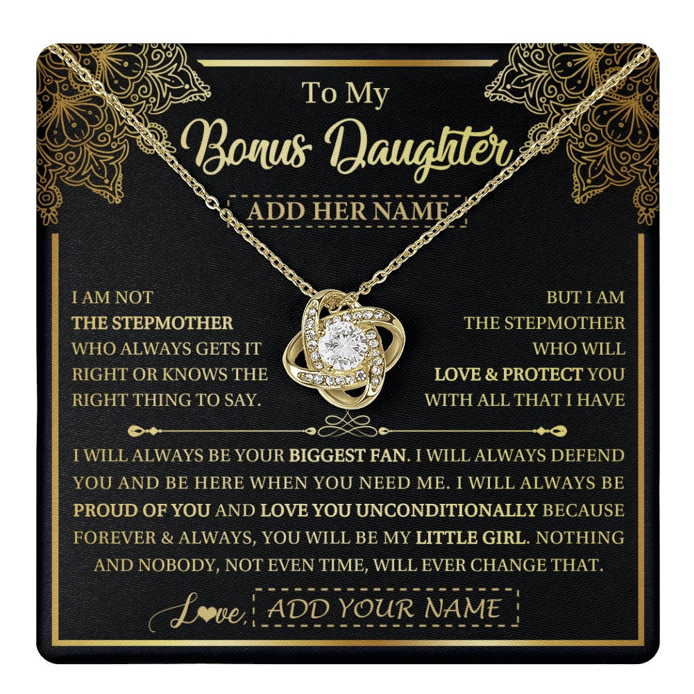 Love Knot Necklace 18K Yellow Gold Finish | 1 | Personalized To My Bonus Daughter Necklace From Stepmom Your Biggest Fan Birthday Gifts For Stepdaughter Gifts Christmas Custom Gift Box Message Card | teecentury.myshopify