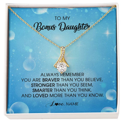 Alluring Beauty Necklace 18K Yellow Gold Finish | Personalized To My Bonus Daughter Necklace From Stepmother Always Remember You Are Braver Stepdaughter Jewelry Birthday Christmas Customized Message Card | teecentury