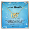 Interlocking Hearts Necklace 18K Yellow Gold Finish | Personalized To My Bonus Daughter Necklace From Stepmother Always Remember You Are Braver Stepdaughter Jewelry Birthday Christmas Customized Message Card | teecentury