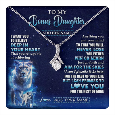 Alluring Beauty Necklace 14K White Gold Finish | 1 | Personalized To My Bonus Daughter Necklace From Stepmother Believe Your Heart Stepdaughter Gift Birthday Graduation Christmas Customized Gift Box Message Card | teecentury.myshopify