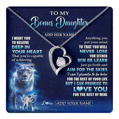Forever Love Necklace 14K White Gold Finish | 1 | Personalized To My Bonus Daughter Necklace From Stepmother Believe Your Heart Stepdaughter Gift Birthday Graduation Christmas Customized Gift Box Message Card | teecentury.myshopify