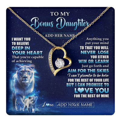 Forever Love Necklace 18K Yellow Gold Finish | 1 | Personalized To My Bonus Daughter Necklace From Stepmother Believe Your Heart Stepdaughter Gift Birthday Graduation Christmas Customized Gift Box Message Card | teecentury.myshopify