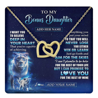Interlocking Hearts Necklace 18K Yellow Gold Finish | 1 | Personalized To My Bonus Daughter Necklace From Stepmother Believe Your Heart Stepdaughter Gift Birthday Graduation Christmas Customized Gift Box Message Card | teecentury.myshopify