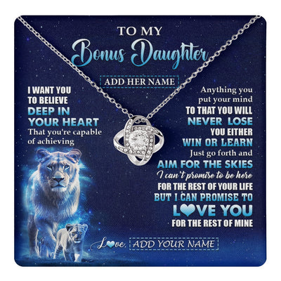 Love Knot Necklace 14K White Gold Finish | 1 | Personalized To My Bonus Daughter Necklace From Stepmother Believe Your Heart Stepdaughter Gift Birthday Graduation Christmas Customized Gift Box Message Card | teecentury.myshopify