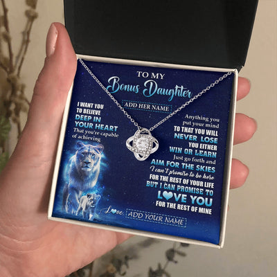 Love Knot Necklace 14K White Gold Finish | 2 | Personalized To My Bonus Daughter Necklace From Stepmother Believe Your Heart Stepdaughter Gift Birthday Graduation Christmas Customized Gift Box Message Card | teecentury.myshopify