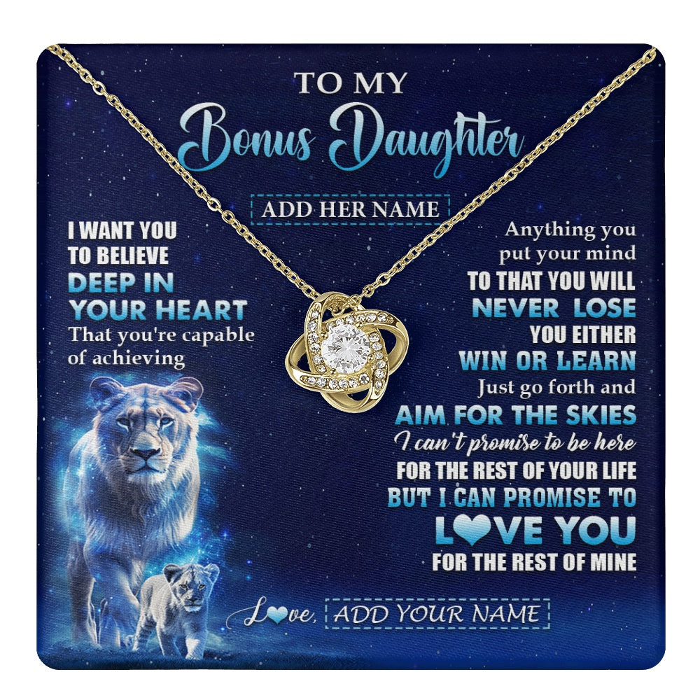 Love Knot Necklace 18K Yellow Gold Finish | 1 | Personalized To My Bonus Daughter Necklace From Stepmother Believe Your Heart Stepdaughter Gift Birthday Graduation Christmas Customized Gift Box Message Card | teecentury.myshopify