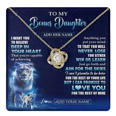 Love Knot Necklace 18K Yellow Gold Finish | 1 | Personalized To My Bonus Daughter Necklace From Stepmother Believe Your Heart Stepdaughter Gift Birthday Graduation Christmas Customized Gift Box Message Card | teecentury.myshopify