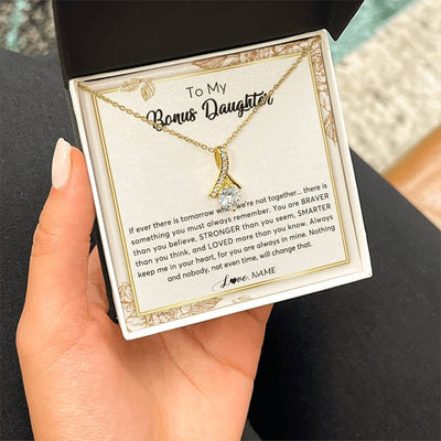 Alluring Beauty Necklace 18K Yellow Gold Finish | Personalized To My Bonus Daughter Necklace From Stepmother Braver Stronger Smarter Loved Daughter Jewelry Birthday Christmas Customized Gift Box Message Card | teecentury