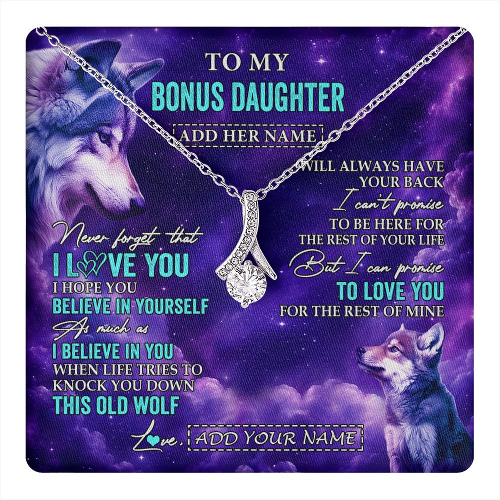 Alluring Beauty Necklace 14K White Gold Finish | 1 | Personalized To My Bonus Daughter Necklace From Stepmother Dad Wolf Never Forget I Love You Stepdaughter Birthday Gifts Christmas Custom Gift Box Message Card Shirt & Hoodie | https://teecentury.