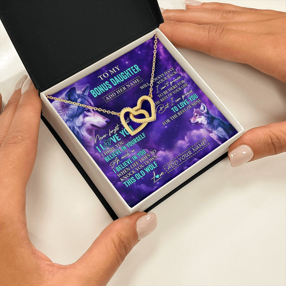 Interlocking Hearts Necklace 18K Yellow Gold Finish | 2 | Personalized To My Bonus Daughter Necklace From Stepmother Dad Wolf Never Forget I Love You Stepdaughter Birthday Gifts Christmas Custom Gift Box Message Card Shirt & Hoodie | https://teecentury.