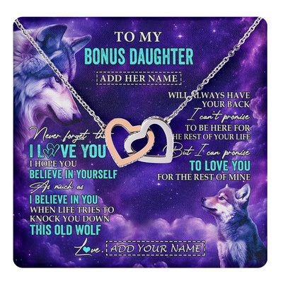 Interlocking Hearts Necklace Stainless Steel & Rose Gold Finish | 1 | Personalized To My Bonus Daughter Necklace From Stepmother Dad Wolf Never Forget I Love You Stepdaughter Birthday Gifts Christmas Custom Gift Box Message Card Shirt & Hoodie | https://teecentury.