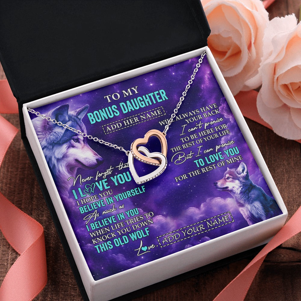 Interlocking Hearts Necklace Stainless Steel & Rose Gold Finish | 2 | Personalized To My Bonus Daughter Necklace From Stepmother Dad Wolf Never Forget I Love You Stepdaughter Birthday Gifts Christmas Custom Gift Box Message Card Shirt & Hoodie | https://teecentury.