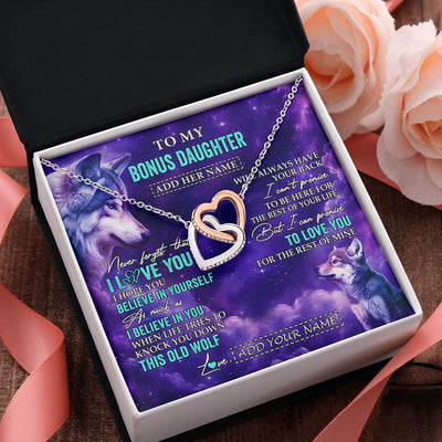 Interlocking Hearts Necklace Stainless Steel & Rose Gold Finish | 2 | Personalized To My Bonus Daughter Necklace From Stepmother Dad Wolf Never Forget I Love You Stepdaughter Birthday Gifts Christmas Custom Gift Box Message Card Shirt & Hoodie | https://teecentury.