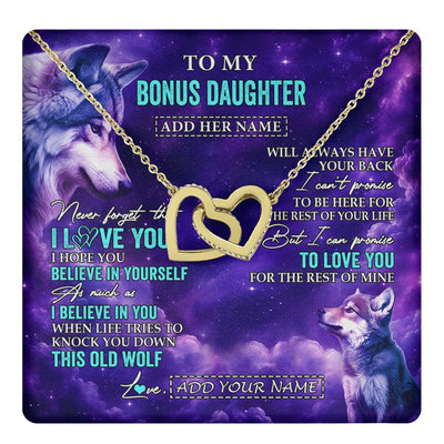 Interlocking Hearts Necklace 18K Yellow Gold Finish | 1 | Personalized To My Bonus Daughter Necklace From Stepmother Dad Wolf Never Forget I Love You Stepdaughter Birthday Gifts Christmas Custom Gift Box Message Card Shirt & Hoodie | https://teecentury.