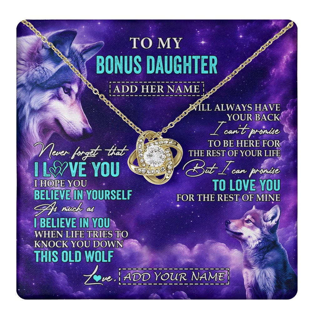 Love Knot Necklace 18K Yellow Gold Finish | 1 | Personalized To My Bonus Daughter Necklace From Stepmother Dad Wolf Never Forget I Love You Stepdaughter Birthday Gifts Christmas Custom Gift Box Message Card Shirt & Hoodie | https://teecentury.