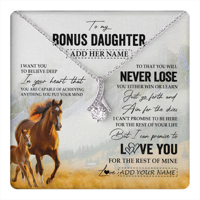 Alluring Beauty Necklace 14K White Gold Finish | 1 | Personalized To My Bonus Daughter Necklace From Stepmother Dad You Will Never Lose Horse Stepdaughter Birthday Gifts Christmas Custom Gift Box Message Card | teecentury