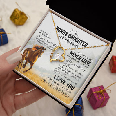 Forever Love Necklace 18K Yellow Gold Finish | 2 | Personalized To My Bonus Daughter Necklace From Stepmother Dad You Will Never Lose Horse Stepdaughter Birthday Gifts Christmas Custom Gift Box Message Card | teecentury