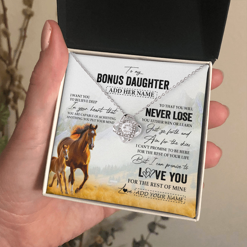 Love Knot Necklace 14K White Gold Finish | 2 | Personalized To My Bonus Daughter Necklace From Stepmother Dad You Will Never Lose Horse Stepdaughter Birthday Gifts Christmas Custom Gift Box Message Card | teecentury