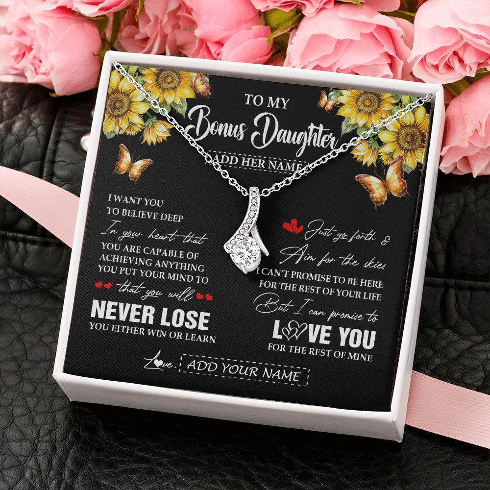 Alluring Beauty Necklace 14K White Gold Finish | 2 | Personalized To My Bonus Daughter Necklace From Stepmother Dad You Will Never Lose Sunflower Stepdaughter Birthday Gifts Christmas Gift Box Message Card | teecentury.myshopify