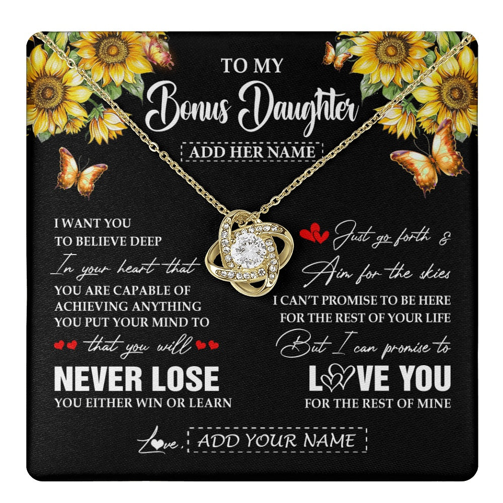 Love Knot Necklace 18K Yellow Gold Finish | 1 | Personalized To My Bonus Daughter Necklace From Stepmother Dad You Will Never Lose Sunflower Stepdaughter Birthday Gifts Christmas Gift Box Message Card | teecentury.myshopify